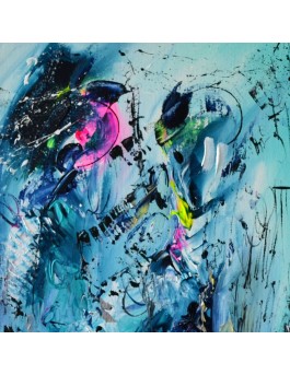 tableau abstrait vertical bleu