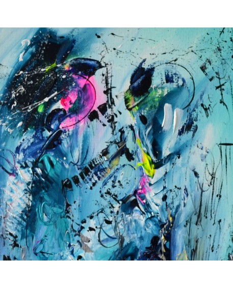 tableau abstrait vertical bleu