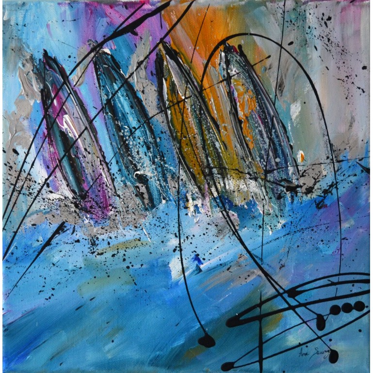 4 voiliers en mer - peinture marine moderne