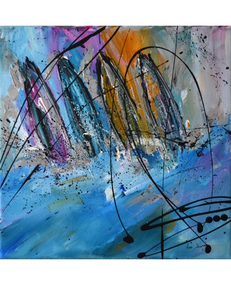 4 voiliers en mer - peinture marine moderne
