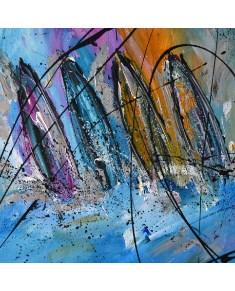 4 voiliers en mer - peinture marine moderne