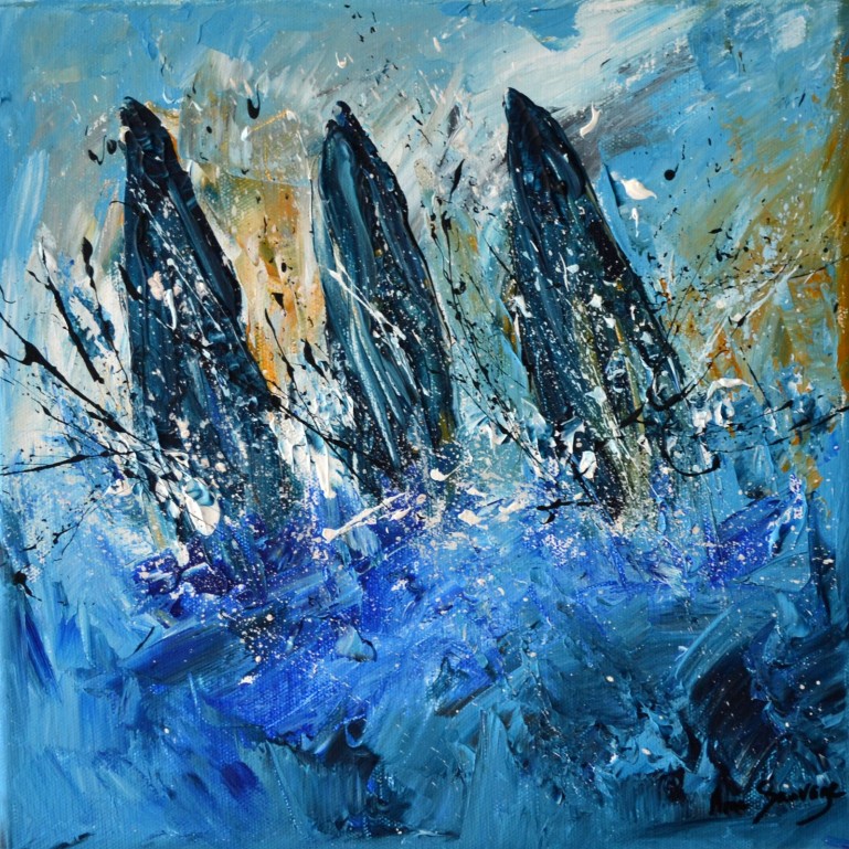Course de voiliers - Peinture abstraite au couteau