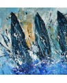 Course de voiliers - Peinture abstraite au couteau