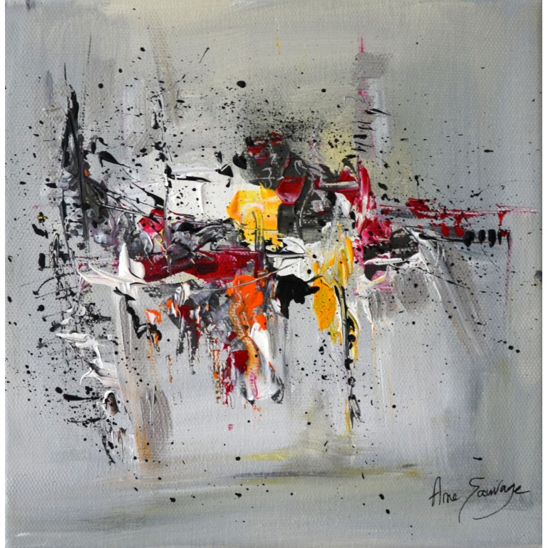 tableau moderne gris blanc rouge jaune orange