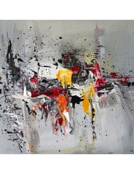tableau moderne gris blanc rouge jaune orange
