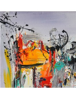 peinture sur toile gris rouge jaune
