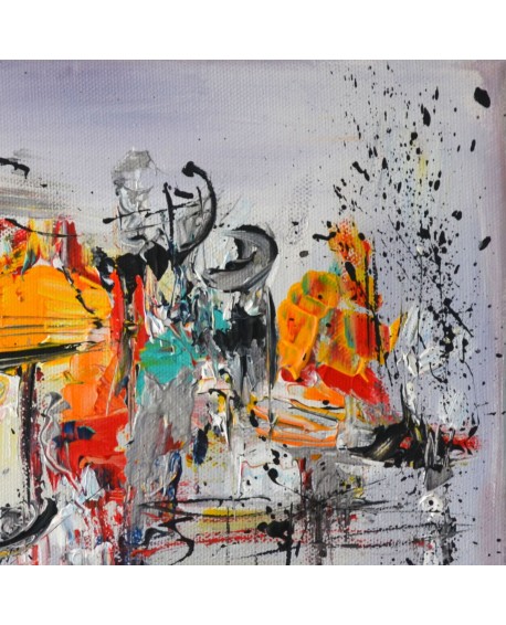 peinture sur toile gris rouge jaune