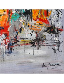 peinture sur toile gris rouge jaune