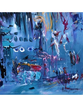 Nouveaux venus, tableau abstrait bleu