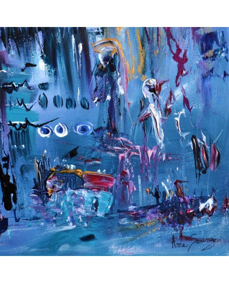 Nouveaux venus, tableau abstrait bleu