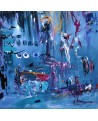 Nouveaux venus, tableau abstrait bleu