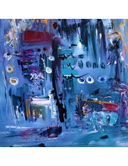 Nouveaux venus, tableau abstrait bleu