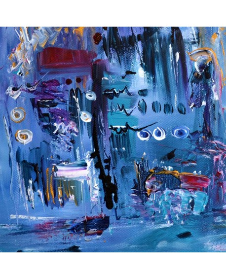 Nouveaux venus, tableau abstrait bleu
