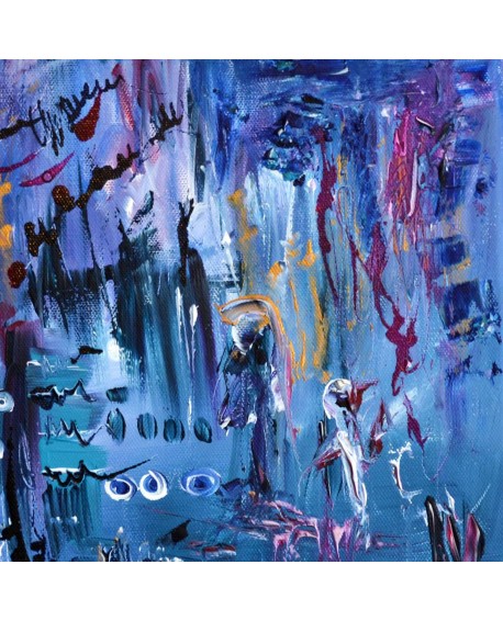 Nouveaux venus, tableau abstrait bleu