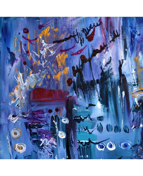 Nouveaux venus, tableau abstrait bleu