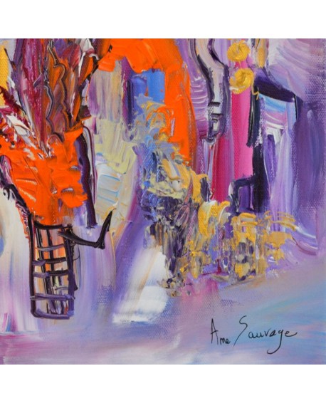 tableau abstrait violet et orange