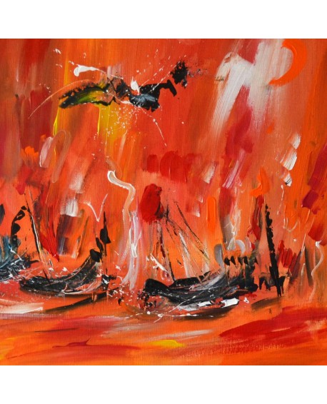 tableau abstrait rouge orange