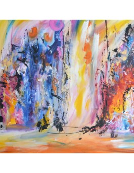 grand tableau abstrait multicolore