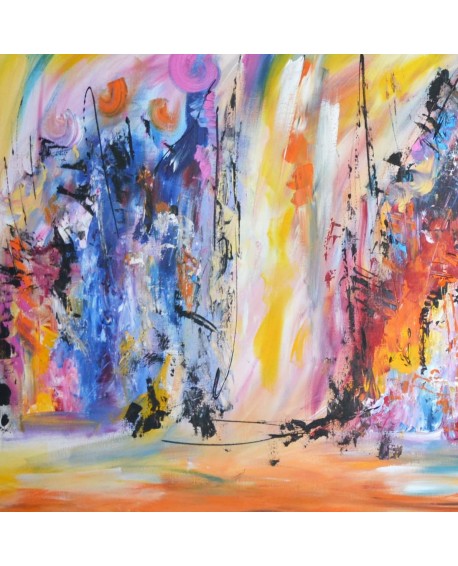 grand tableau abstrait multicolore