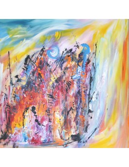 grand tableau abstrait multicolore
