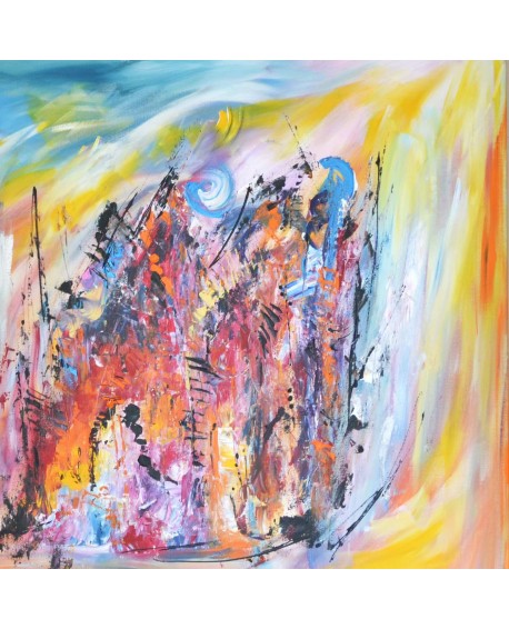 grand tableau abstrait multicolore