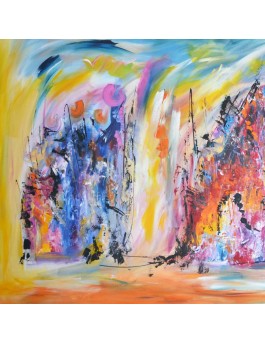 grand tableau abstrait multicolore