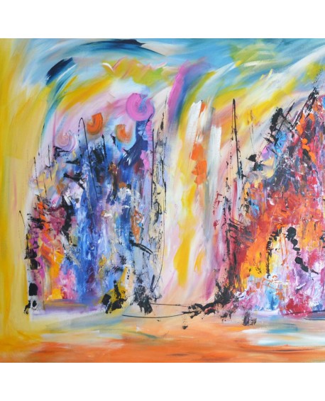 grand tableau abstrait multicolore