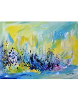 tableau abstrait jaune et bleu pas cher