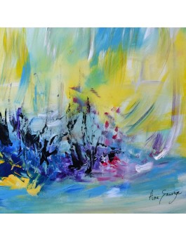 tableau abstrait jaune et bleu pas cher