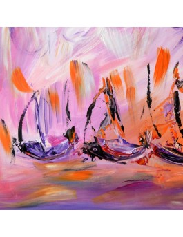 tableau abstrait violet sur bois entoilé