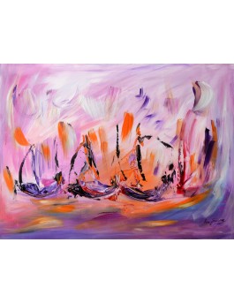 tableau abstrait violet sur bois entoilé