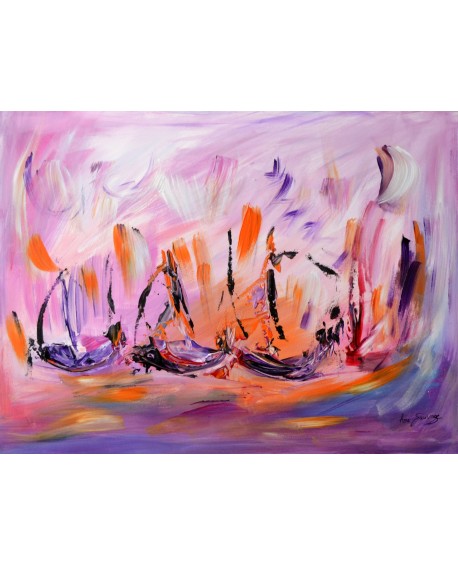 tableau abstrait violet sur bois entoilé