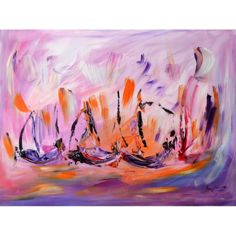tableau abstrait violet sur bois entoilé