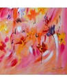 Fleurs du soleil - tableau abstrait rouge et orange sur bois entoilé