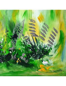 tableau abstrait vert sur bois entoilé