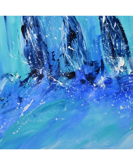 Trois voiliers - tableau abstrait de bateaux sur bois entoilé