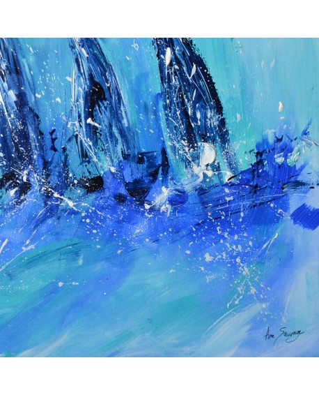 Trois voiliers - tableau abstrait de bateaux sur bois entoilé