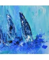 Trois voiliers - tableau abstrait de bateaux sur bois entoilé