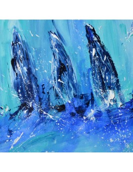 Trois voiliers - tableau abstrait de bateaux sur bois entoilé