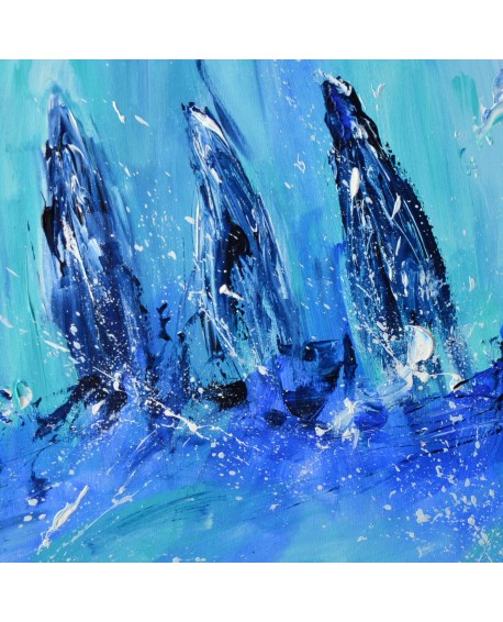 Trois voiliers - tableau abstrait de bateaux sur bois entoilé