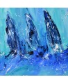 Trois voiliers - tableau abstrait de bateaux sur bois entoilé