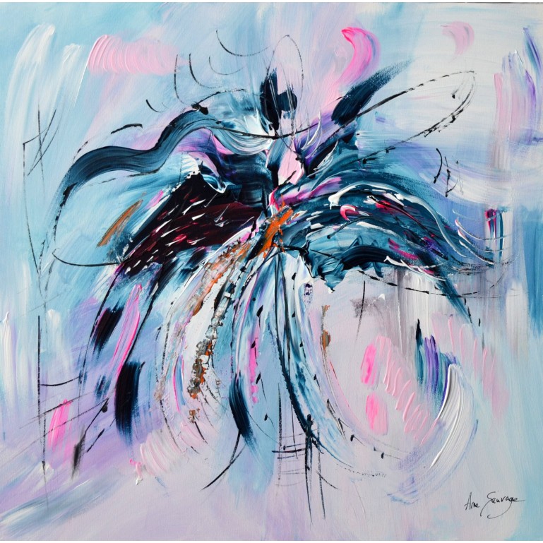 tableau bleu et rose sur bois entoilé