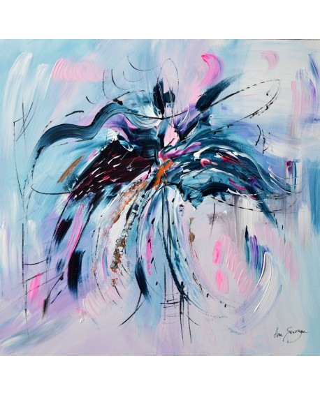 tableau bleu et rose sur bois entoilé