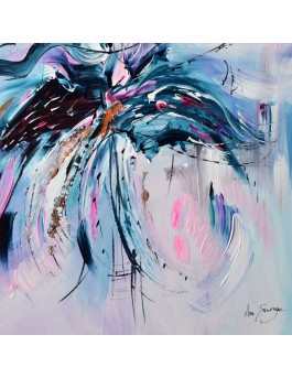 tableau bleu et rose sur bois entoilé