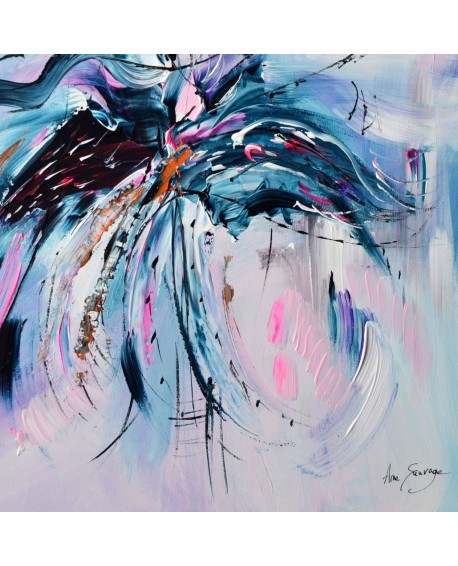 tableau bleu et rose sur bois entoilé