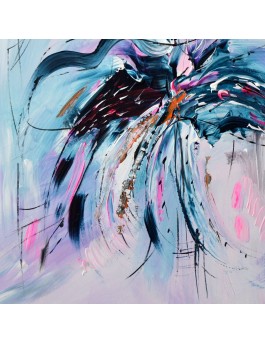 tableau bleu et rose sur bois entoilé