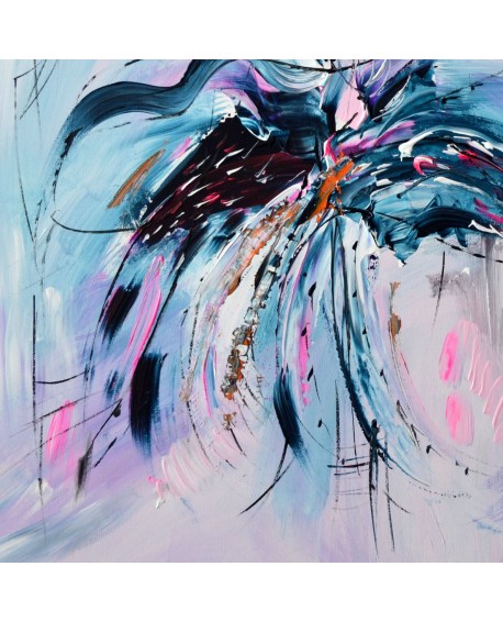 tableau bleu et rose sur bois entoilé