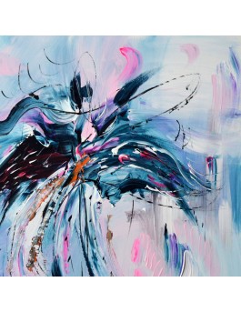 tableau bleu et rose sur bois entoilé