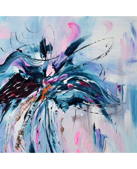 tableau bleu et rose sur bois entoilé