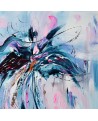 tableau bleu et rose sur bois entoilé